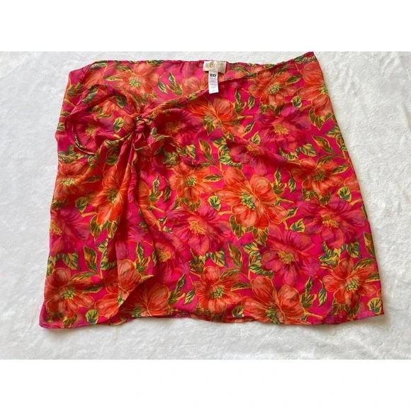 Beach Riot Pink Floral Sarong Women OS Wrap Skirt Polyester Resort Swim Tropical - Picture 6 of 12